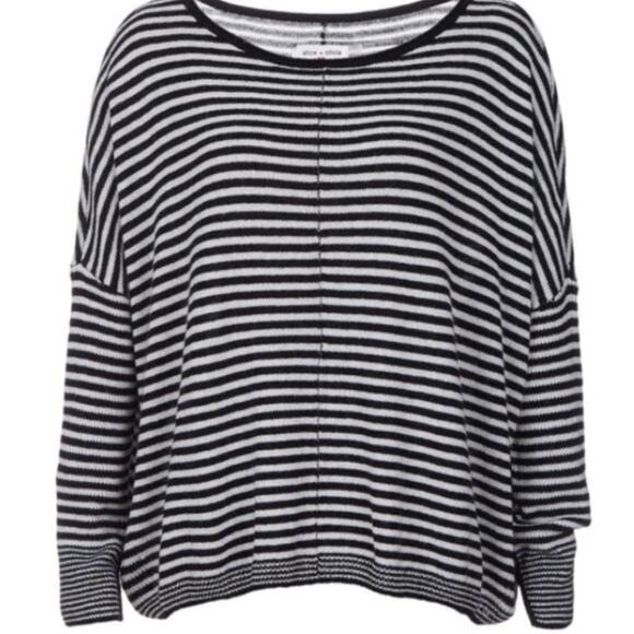 ANGORA WOOL Sweater Alice + Olivia Size M BLACK WHITE French Scoop Minimalist - Picture 4 of 13